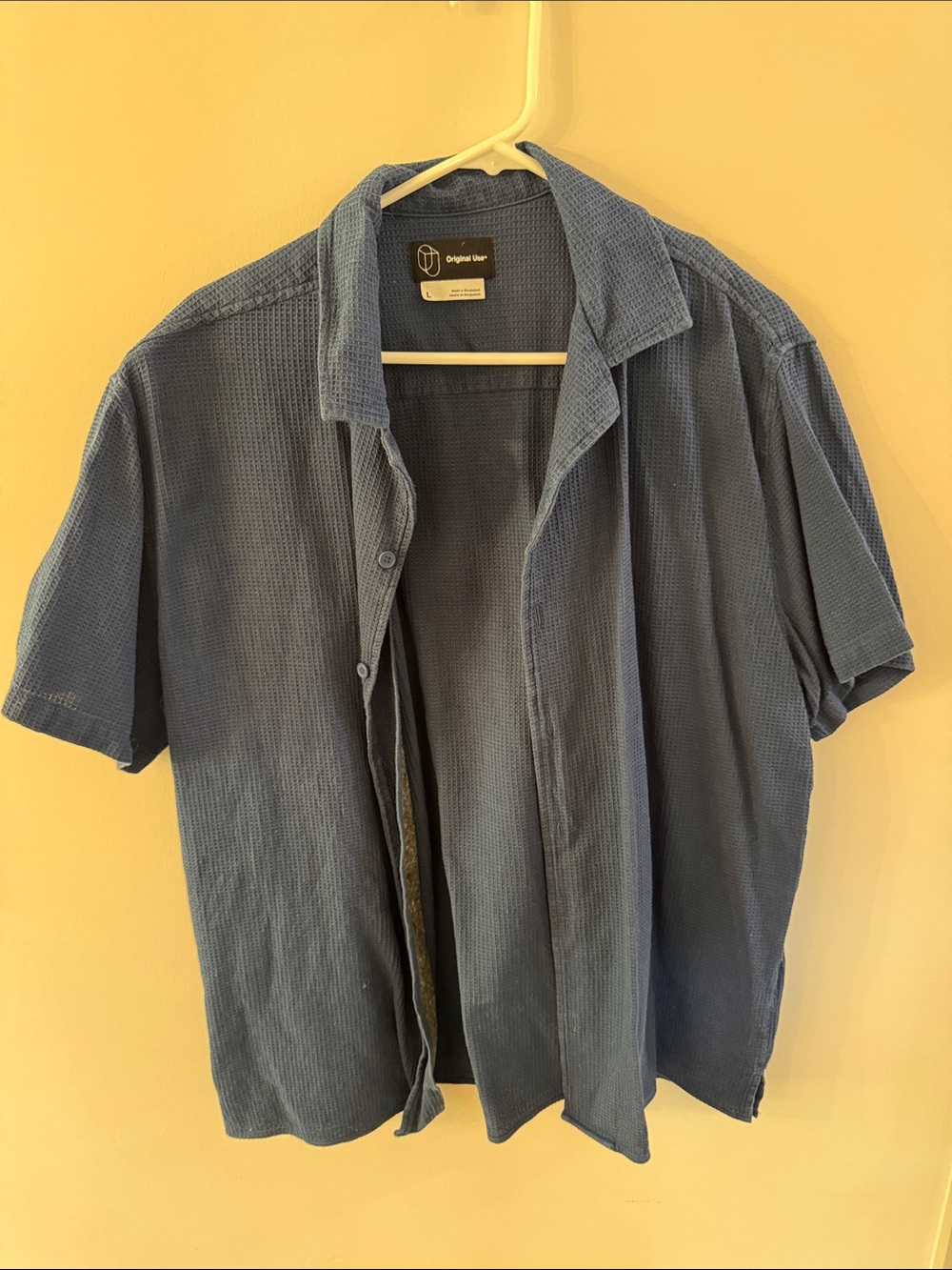 Navy Blue Short-Sleeve Waffle Knit Shirt